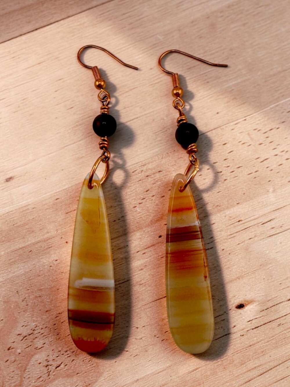 Natural Orange Sardonyx Earrings Mahogany Tiger's Eye Copper Dangle Gemstone